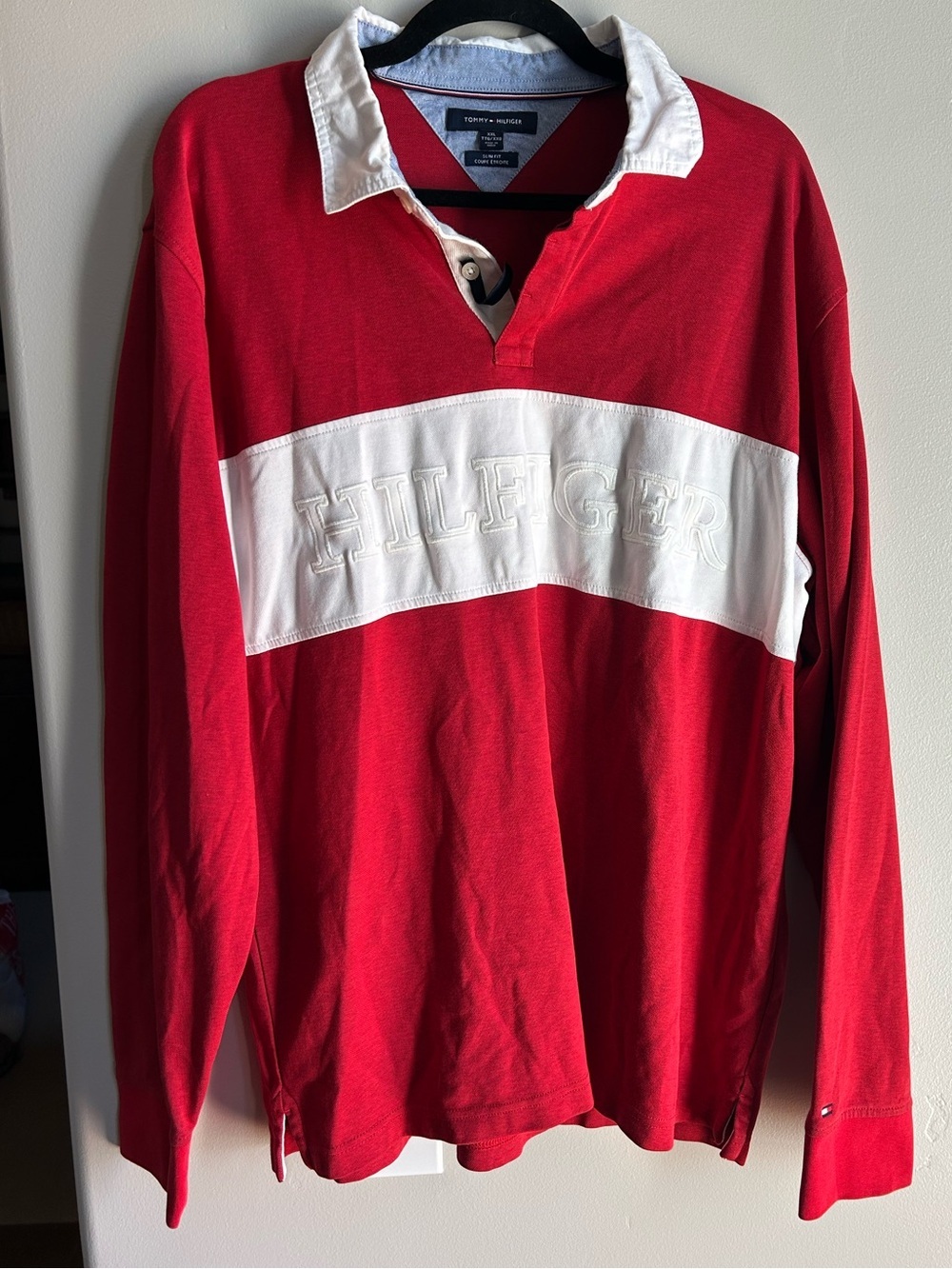 Tommy Hilfiger Rugby Shirt XXL Red White Logo Preppy Y2K Streetwear Academia - Picture 1 of 4